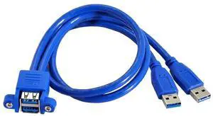 USB 3.0 Front Panel Header 2 Male to 2 Female Extension Cable 0.5M with Panel Mount Screw