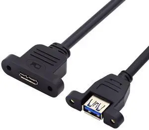USB 3.0 Female to USB 3.0 Micro-B Female Screw Mount Type Extension Cable