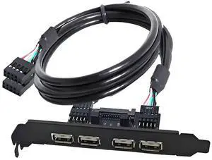 4 Port USB 2.0 Front Panel Header 9Pin 2 Male to 4 USB 2.0 Female Chassis Back Panel Port Extension Cable 30cm with 120mm PCI-E Slot Bracket