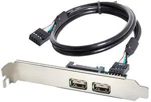 2 Port USB 2.0 Front Panel Header 9Pin 1 Male to 2 USB 2.0 Female Chassis Back Panel Port Extension Cable 30cm with 120mm PCI-E Slot Bracket