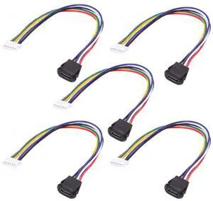 5 Pack 2.0mm Pitch 6Pin to USB C Female DC 5V/20V PD Power Flush Mount Charging Socket Port Conversion Cable Adapter