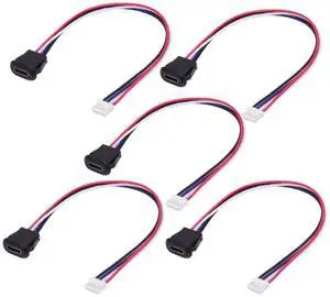 5 Pack 2.0mm Pitch 4Pin to USB C Female DC 5V 3A Flush Mount Charging Socket Port Conversion Cable Adapter