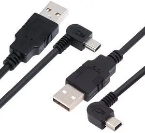 2 Pack Mini USB Cable,USB 2.0 Male to Mini USB 5 Pin Male 90 Degree Left/Right Angled Charging Data Transfer Extension Cable Black 1.64FT/0.5M