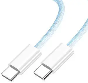 USB C to C Nylon Braided Cable USB C PD 27W 65W 480Mbps Data Charger Cable Blue for Phone & Tablet & Laptop 1.0M