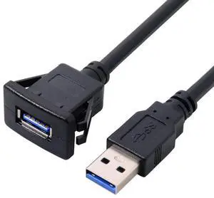 USB 3.0 Flush Mount Male to Female Extension Cable for Car Dashboard Panel Mount 1.0M