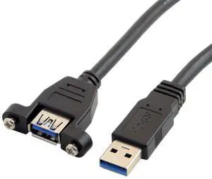 USB 3.0 Male to Female Extension Data Cable with Panel Mount Screws 0.5M USB 3.0 Male to Female Extension Data Cable with Panel Mount Screws 0.5M