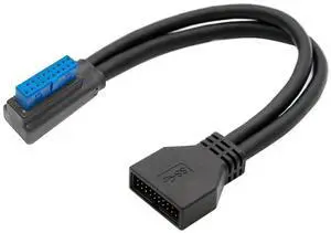 9.45Inch USB 3.0 Front Panel Header 19/20Pin Male to Female Mainboard Header Port 90 Degree Left Angled Extension Cable Adapter