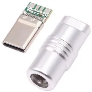 USB C DIY Connector Aluminum Alloy USB 3.0 Type C Male Plug Port Repair Replacement Solder Adapter for OD 4.0-6.0mm Cable Silver