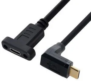 USB 3.1 Gen 2 10Gbps USB C Male to Female 90 Degree UP Angled Fast Charging Data Video Transfer Extension Cable with Panel Mount Hole 0.3M