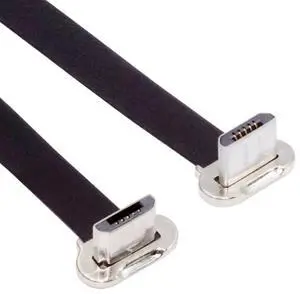 Micro USB Short Flat Cable, USB 2.0 Micro USB 5Pin Dual 90 Degree Angled 5V2A Fast Charge Data Extension Cable 0.52FT