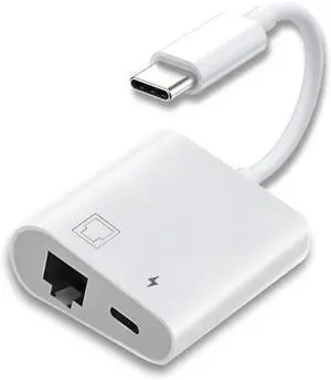2 in 1 USB C to RJ45 100Mbps Networking Adapter with PD 24W Charge for Laptop Tablet Phone