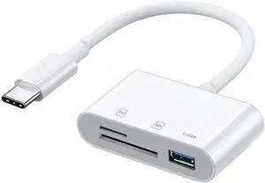 3 in 1 USB C to USB 2.0 TF Micro SD SDXC SDHC Card Reader Adapter 480Mbps Compatible with Laptop Tablet Phone