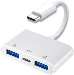 3 in 1 USB C to 2 USB 3.0 Socket OTG Adapter with PD 24W Charge for Laptop Tablet Phone