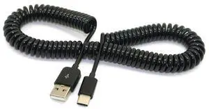 USB C Stretch Coiled Cable USB 2.0 to USB C Data Extension Cable for Tablet Mobile Phone 3.0M