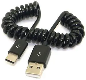 USB C Stretch Coiled Cable USB 2.0 to USB C Data Extension Cable for Tablet Mobile Phone 1.0M