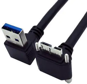 USB 3.0 to Micro USB 3.0 90 Degree Down Angled with Locking Screw Panel Cable 25cm