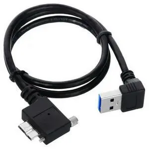 USB 3.0 to Micro USB 3.0 90 Degree Left Angled with Locking Screw Panel Cable 0.5M