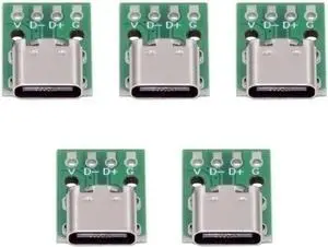 5 Pack USB C DIY Connector, Pitch 2.54mm USB 2.0 Type C 4Pin Female Socket Port Repair Replacement Solder Adapter 5 Pack USB C DIY Connector, Pitch 2.54mm USB 2.0 Type C 4Pin Female Socket Port Repair Replacement Solder Adapter