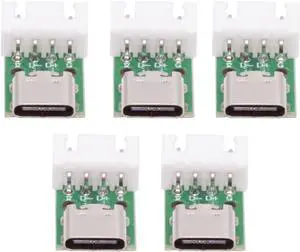 5 Pack USB C DIY Connector, Pitch 2.54mm 4Pin to USB 2.0 Type C Female Socket Port Repair Replacement Solder Adapter with Wafer Socket