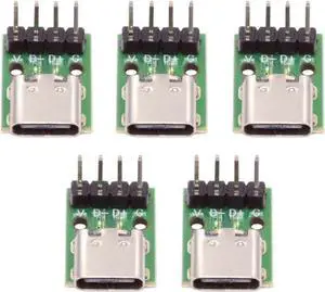 5 Pack USB C DIY Connector, Pitch 2.54mm Vertical 4Pin to USB 2.0 Type C Female Socket Port Repair Replacement Solder Adapter 5 Pack USB C DIY Connector, Pitch 2.54mm Vertical 4Pin to USB 2.0 Type C Female Socket Port Repair Replacement Solder Adapter