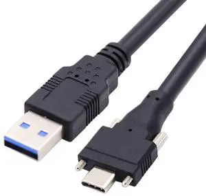 USB 3.0 to USB C Dual Locking Connector Data Cable with Panel Mount Screw for Industrial Camera 4.9M