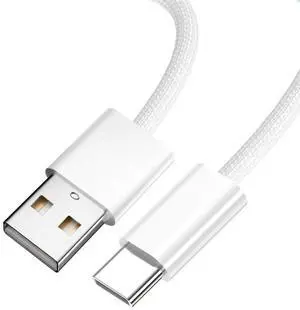 USB C Nylon Braided Cable, USB 2.0 Male to USB C Male 480Mbps Data Transfer PD 15W Fast Charging Cable White 3.28FT/1.0M