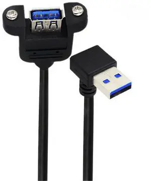 12 Inch Short USB Extension Cable, USB 3.0 Male to Female 90 Degree UP Angled Panel Mount Type Cable with Screws