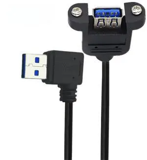 12 Inch Short USB Extension Cable, USB 3.0 Male to Female 90 Degree Right Angled Panel Mount Type Cable with Screws