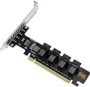 PH49 PCIe4.0 X16 to 4-Port U.2 NVME SFF-8643 SFF-8639 Expansion Card Support X4 X8 X16 Slot Motherboard with PCIE Split Function (Full Height)