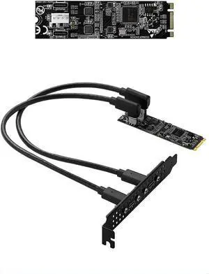 M.2 (B+M Key) to Dual USB-C 10Gbps Expansion Card IO-M2F3142-2C, USB 3.2 Gen2 Adapter with 4-Pin Power, Compatible with Industrial Cameras, Live Streaming Devices, and High-Speed SSDs