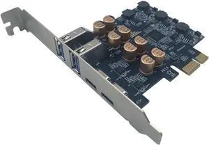 PCIe to USB 3.0 + USB-C Expansion Card 5Gbps 1 to 4 Desktop Adapter with D720201 Controller, 4-Port Splitter (No Power Port Version)