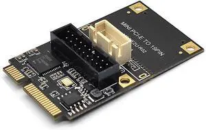 Mini PCI-E to USB 3.2 Gen1 19-Pin Dual-Port Expansion Card 5Gbps Adapter Support Half-Height Bracket, Compatible with Windows/Linux (Small 4-Pin Power Port)