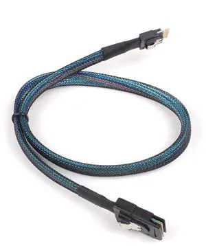 Heretom SFF-8654 to SFF-8087, Slim Line SAS 4.0 SFF-8654 4i 38 Pin Host to Mini SAS 4i SFF-8087 36 Pin Target Cable 1.6FT Black