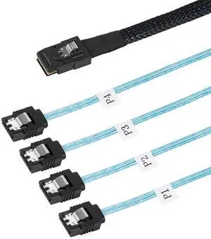 Mini SAS to SATA Cable 36pin (SFF-8087) Male to 4X SATA 7pin Female Fan-Out Cable, 1Meter/ 3.3feet