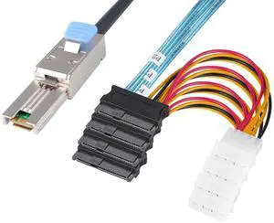 Heretom Mini-SAS SFF-8088 26P to 4 X SAS SFF-8482 29 Pin with Power Cable 1 Meter 3.3FT - OEM