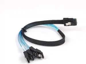 Mini SAS 36Pin (SFF-8087) Male to 4 SATA 7Pin Female Cable, Mini SAS Host/Controller to 4 SATA Target/Backplane, 0.5M