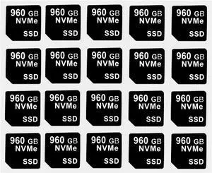 20PCS Capacity Sticker Label for Hard Drive Tray Caddy DXD9H 0DXD9H X7K8W 0X7K8W, Compatible with D-ELL PowerEdge 16th-14th Gen r740 r640 r440 r340 r750 r650 r550 r760 r660 r6625, 960GB, NVME, SSD - OEM