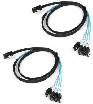 2PCS Reversed Cable Mini SAS 36Pin SFF-8087 Male to 4 SATA 7Pin Female Cable, Mini SAS (Target) to 4 SATA (Host) Cable