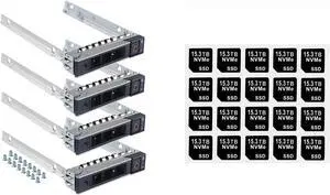 4-Pack Hard Drive Tray Caddy 2.5" DXD9H 0DXD9H with 20PCS Capacity Sticker Label - OEM