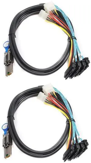 Heretom 2PCS Mini-SAS SFF-8088 26P to 4 X SAS SFF-8482 29 Pin with Power Cable 2 Meter 6.6FT - OEM