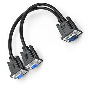 VGA 1 to 2 Splitter Cable Bi-Directional Data Transfer 1080P Male to Female Adapter 30cm for VGA Interface Desktop Monitor Game Consoles (Black 1Piece)