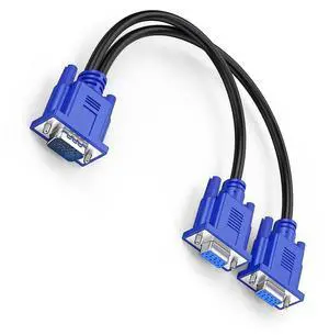 VGA 1 to 2 Splitter Cable Bi-Directional Data Transfer 1080P Male to Female Adapter 30cm for VGA Interface Desktop Monitor Game Consoles (Blue 1Piece)