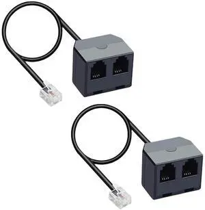 RJ11 1 to 2 Phone Line Splitter 6P4C Plugs Four Core Adapter with 4.8inch Cable for Telephone Fax Machine (2)