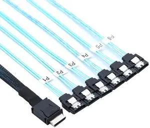 PCIe Oculink SFF-8611 4i to 6X SATA 7P Female Cable \u2013 12Gbps High Speed Server Hard Drive Converter Cable, 32AWG Low-Loss Wire (0.5M)