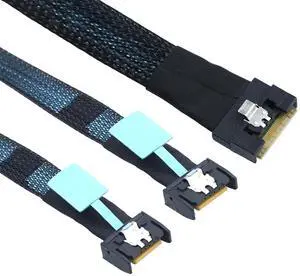 Slimline SAS SFF-8654 8I to Dual MCIO 4I Server Cable with Anti-Misplug Full Cover Design, 16G High-Speed Copper Wire Harness (0.5M/19.68in)