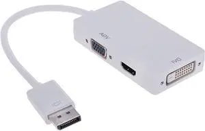 Mini Display Port to VGA + DVI + HDMI-Compatible Converter 1080p Video Adapter for Computer Video Transmission (White)