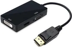 Mini Display Port to VGA + DVI + HDMI-Compatible Converter 1080p Video Adapter for Computer Video Transmission (Black)
