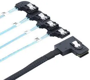 Mini SAS HD SFF-8087 Right-Angle to 4X SATA 7P Right-Angle Internal Server Cable, 30AWG Copper Harness, 12Gbps High-Speed Data Transfer (1m/39.37in) Mini SAS HD SFF-8087 Right-Angle to 4X SATA 7P Right-Angle Internal Server Cable, 30AWG Copper Harness, 12Gbps High-Speed Data Transfer (1m/39.37in)