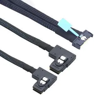 PCIE Gen5 MCIO 8X 8i to Dual Mini SAS SFF-8087 Right Angle Server Adapter Cable  32Gbps High Speed 85 Ohm Data Cable for RAID Controller, HDD, SSD (0.5M/19.68in)