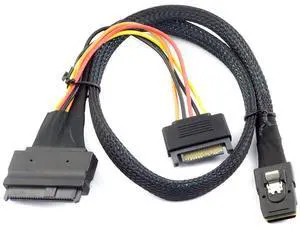 MINI SAS SFF-8087 to SFF-8639 Female with SATA 15Pin Power Cable, 12Gbps High-Speed Server Connection Cable Compatible with U.2 NVMe SSD, RAID Controller, Storage Expansion (0.5M/19.68in)